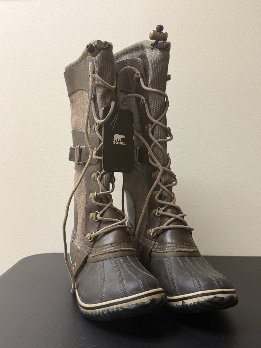 Sorel Women's Tall Lace-Up Boots in Brown and Taupe